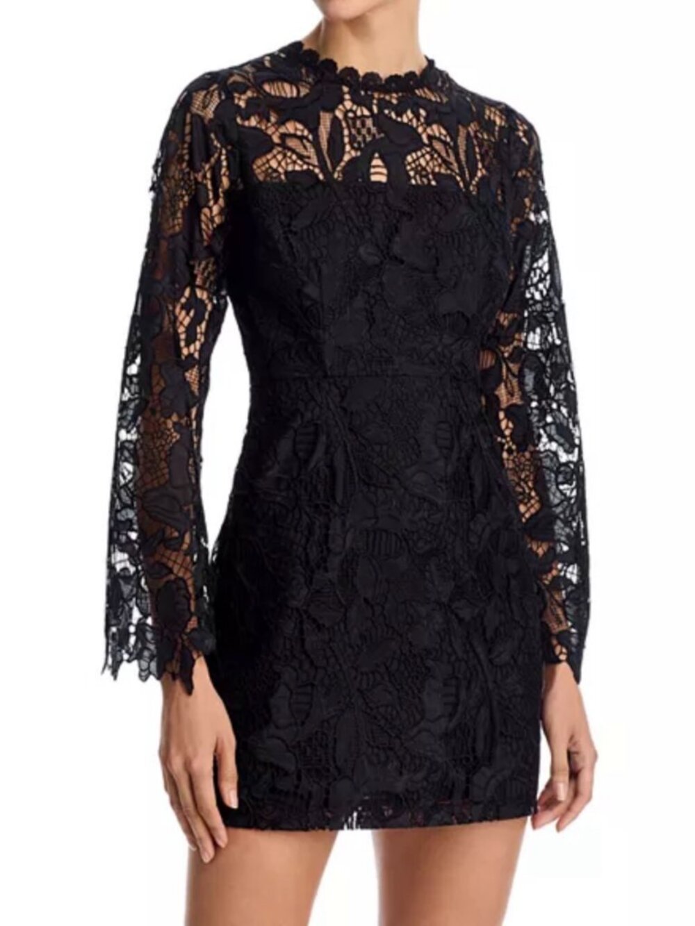 Aqua Black Long Sleeve Lace Mini Dress
